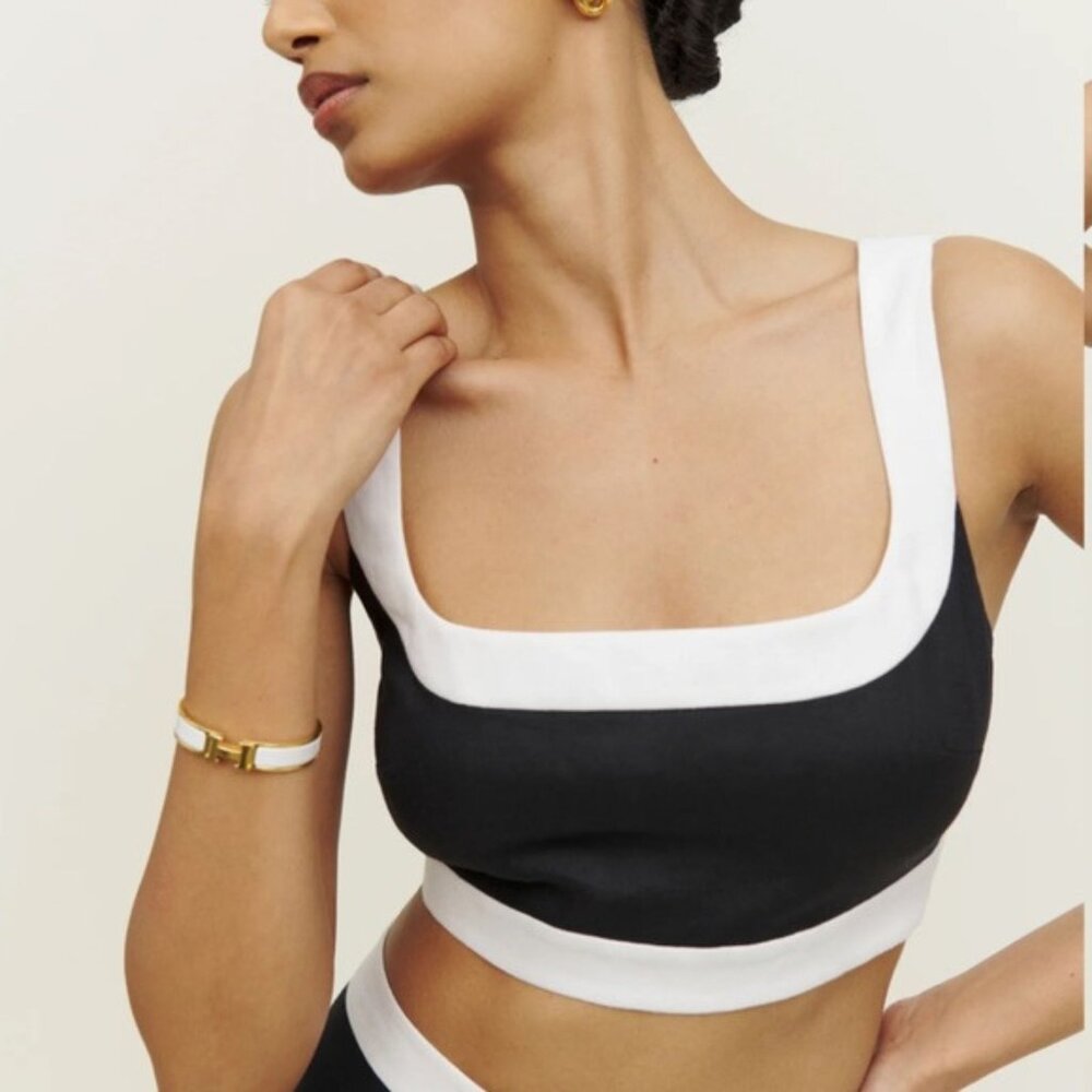 Reformation Alma‎ Set Black White Linen Two Piece Crop Top High Waisted Pants 8 - Picture 12 of 12